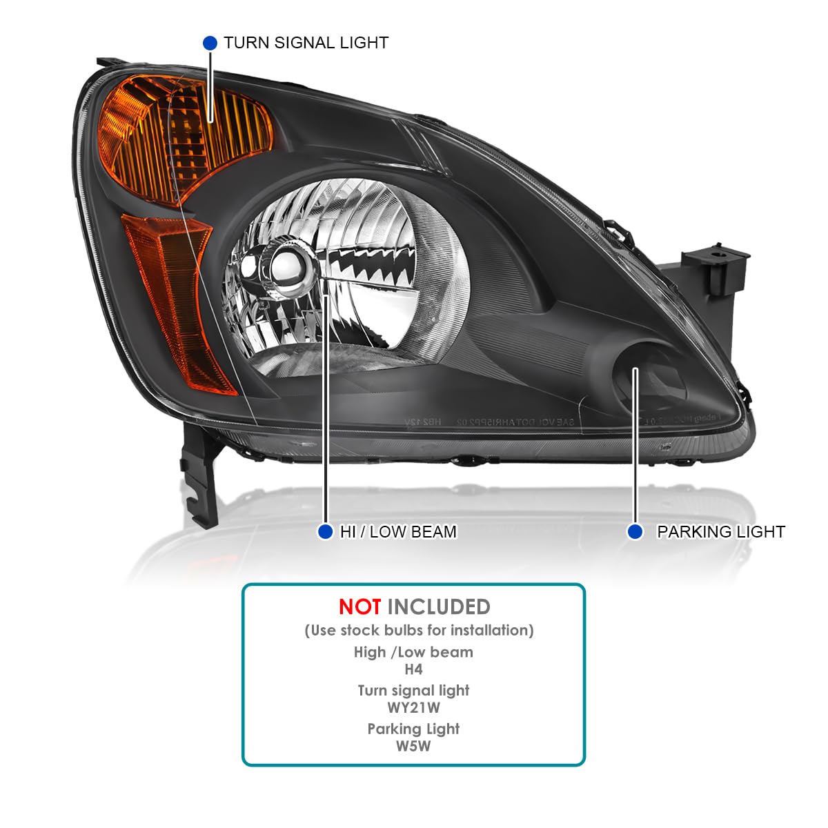 Replacement SPEC-D TUNING Black Headlights Compatible with 2002-2004 Honda CR-V CRV Left + Right Head Lamps Assembly