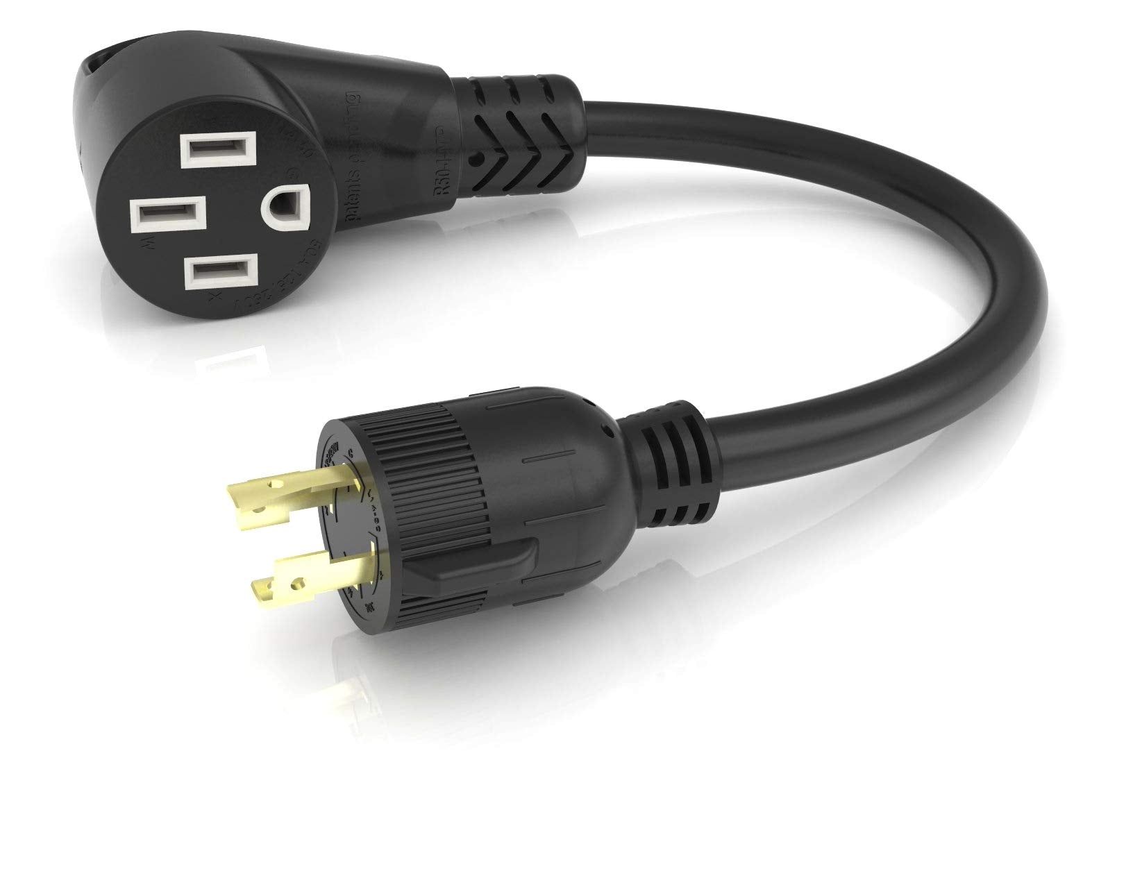 Furrion Pigtail RV Adapter - 50 Amp Connector to 30 Amp 4-Prong Plug (Black) with PullSmart Technology - FP52GEN4-SB