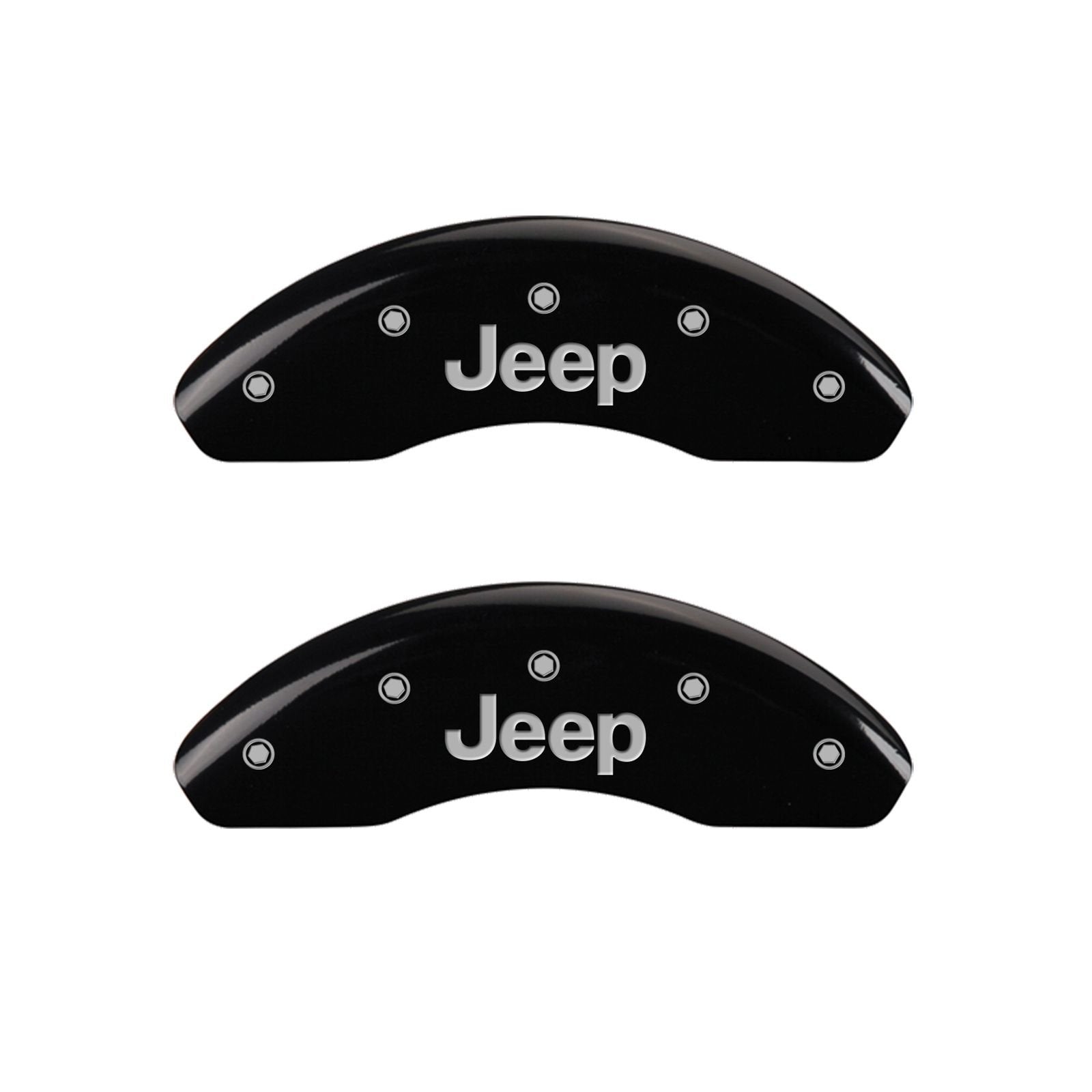 Caliper Covers MGP 42016SJEPBK Black Powder Coat Finish Front and Rear Caliper Cover, Set of 4 (JEEP Silver Characters, Engraved)