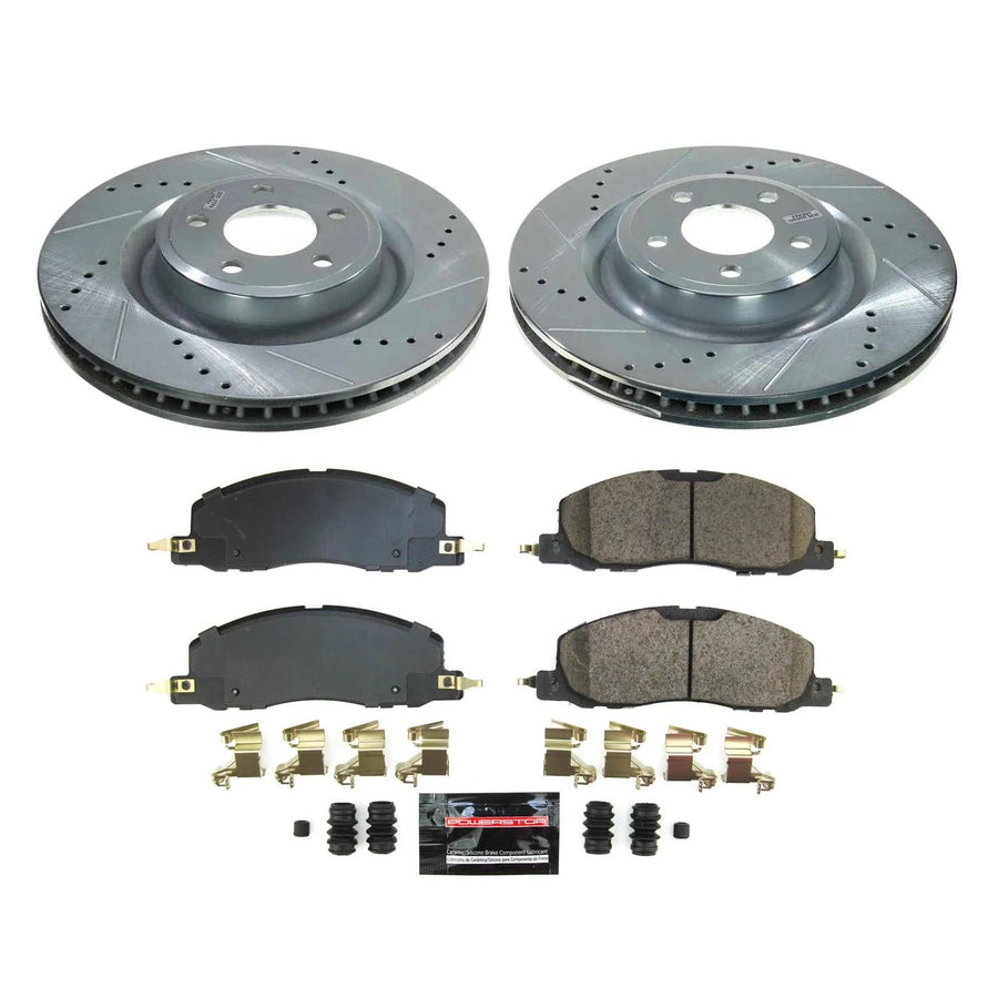Power Stop K8672 Front Carbon-Fiber Ceramic Brake Pad and Drilled and Slotted Rotor Z23 Daily Driver Kit For Ford Explorer 2020-2023, Lincoln Aviator 2020-2023 [Model Specific]