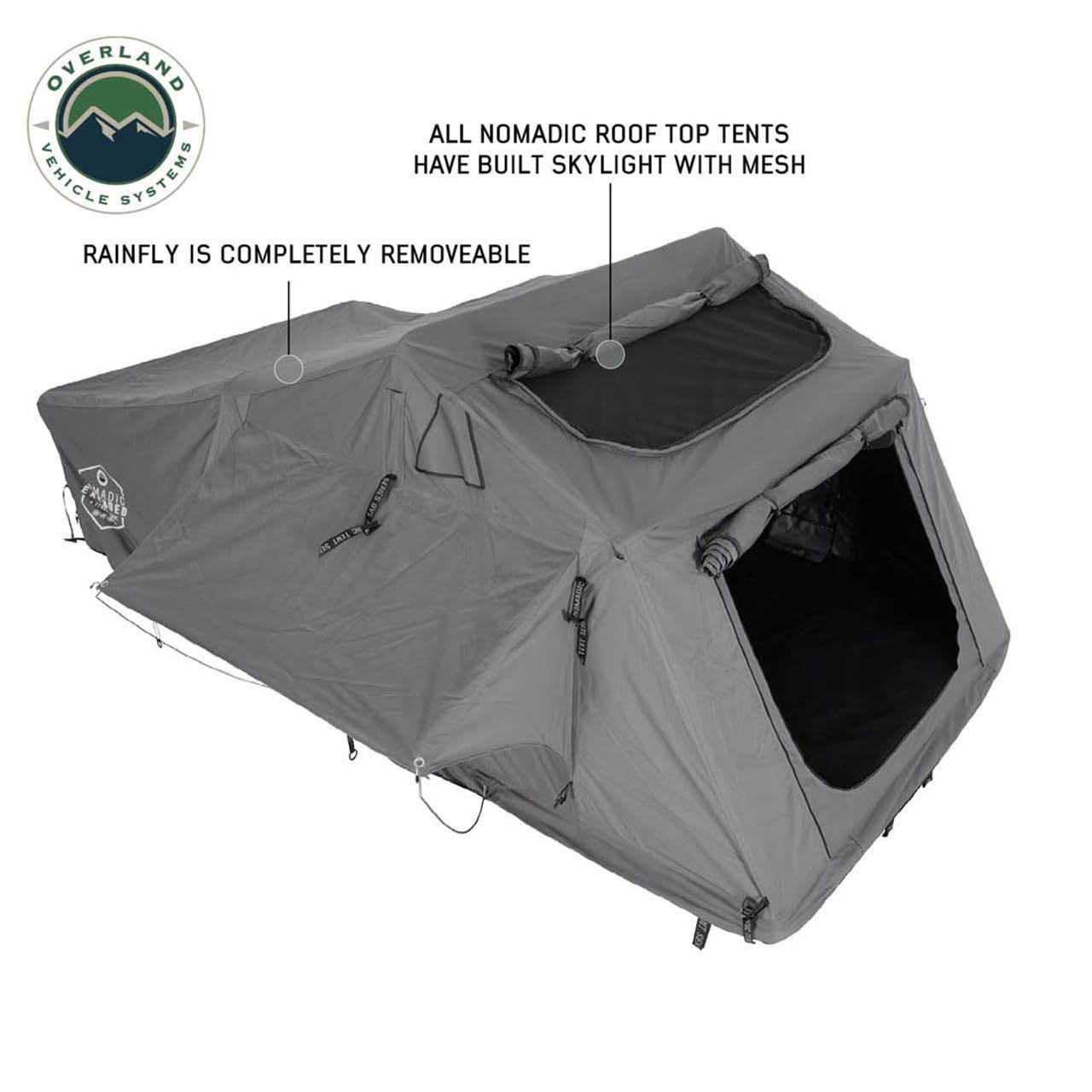HD Nomadic N3E - Overland Vehicle Systems - Soft Sided Roof Top Tent, 3 Person, Grey Body & Green Rainfly
