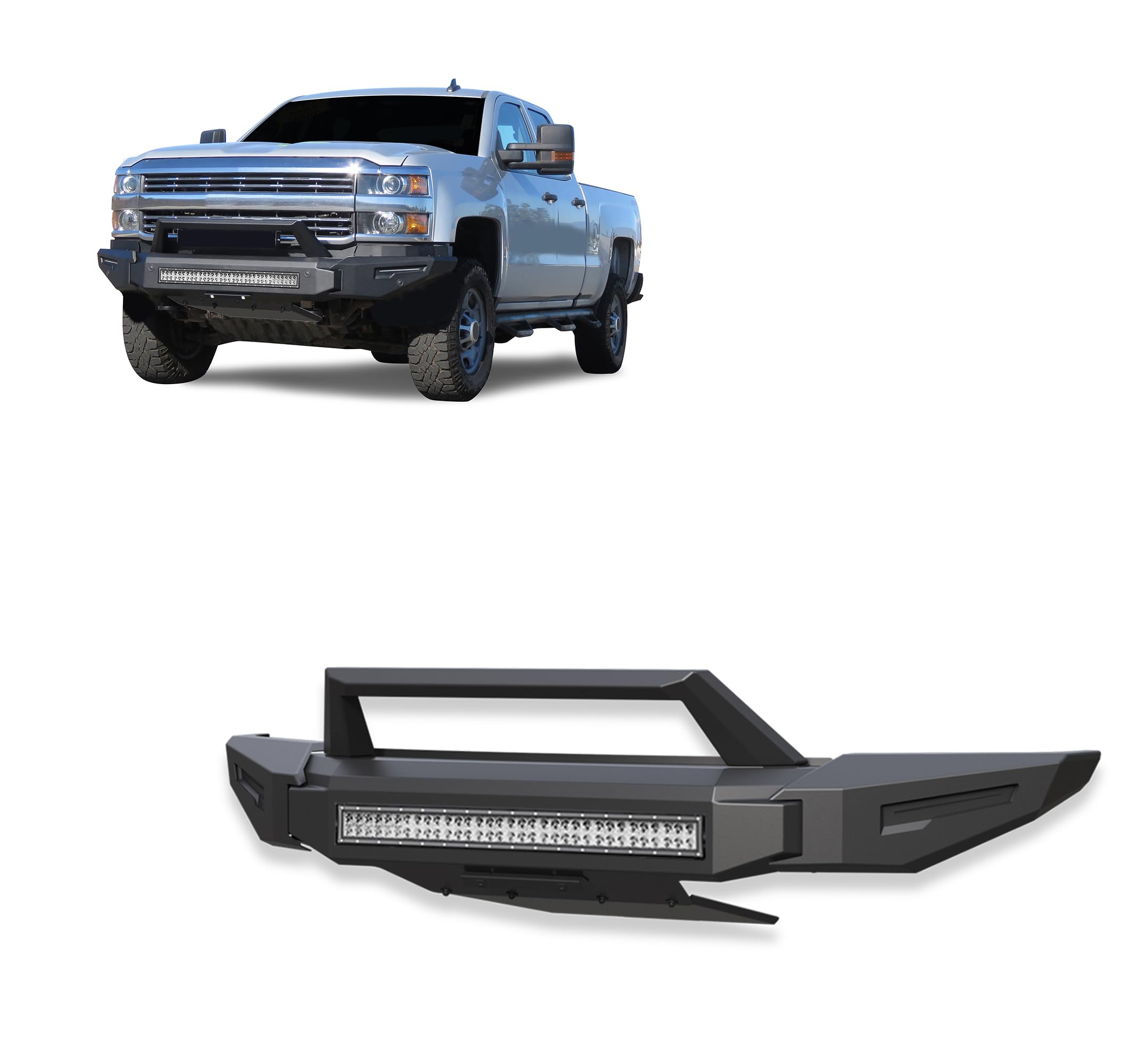 Heavy Duty Black Horse Armour II Modular Front Bumper Modular Matte Black Compatible with 2022-2024 Chevrolet Silverado 1500-AFB-SI35-K2