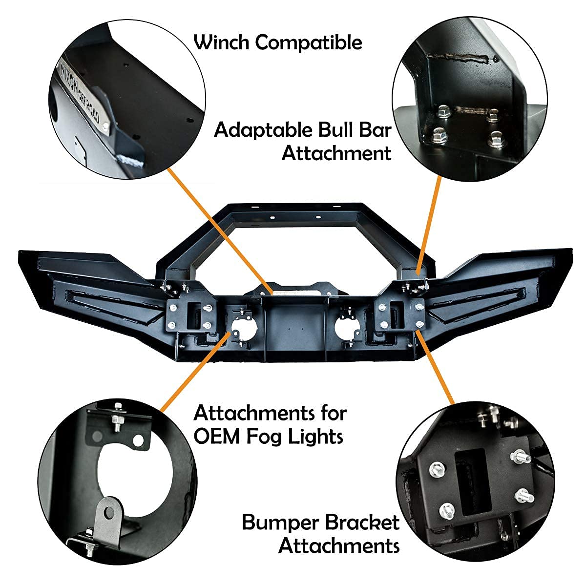 NIXON OFFROAD Heavy Duty Front Bumper For Fit 2018-2023 Jeep Wrangler JL/JLU & 2019-2023 Jeep Gladiator JT, Black Steel Front Bumper Rock Crawler w/Fog Light Hole & 2 x D-ring Shackles