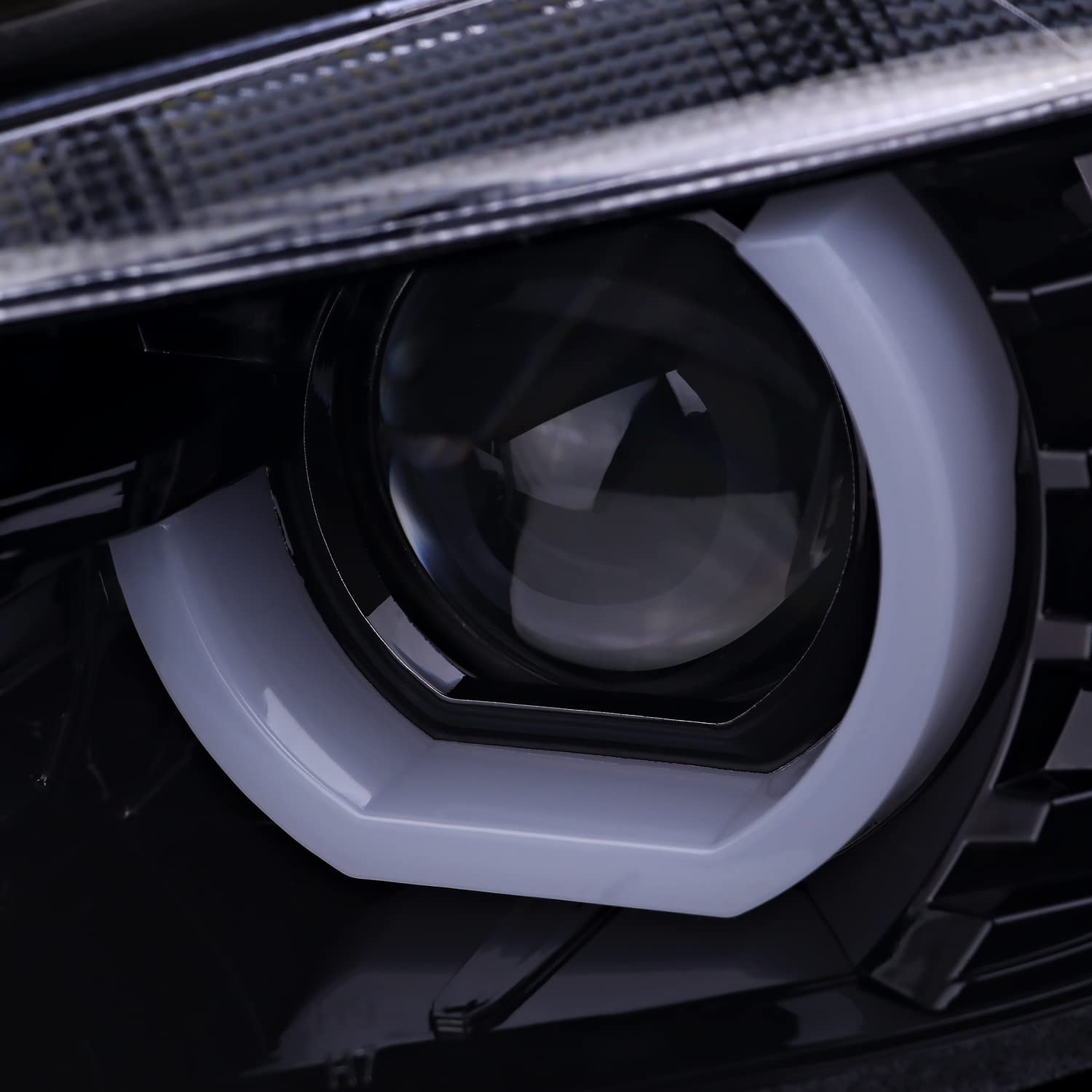 Black Smoke SPEC-D TUNING U-Halo HID Type Projector Headlights w/LED Strip Compatible with 2012-2015 BMW F30 3-Series Sedan, Left + Right Pair Headlamps Assembly