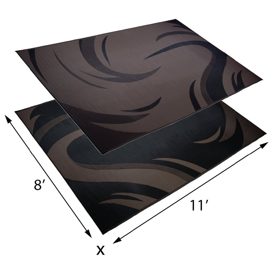 Camping Stylish SD8111 8-Feet x 11-Feet Graphic Swish Outdoor RV Reversible Patio Mat, Black/Brown