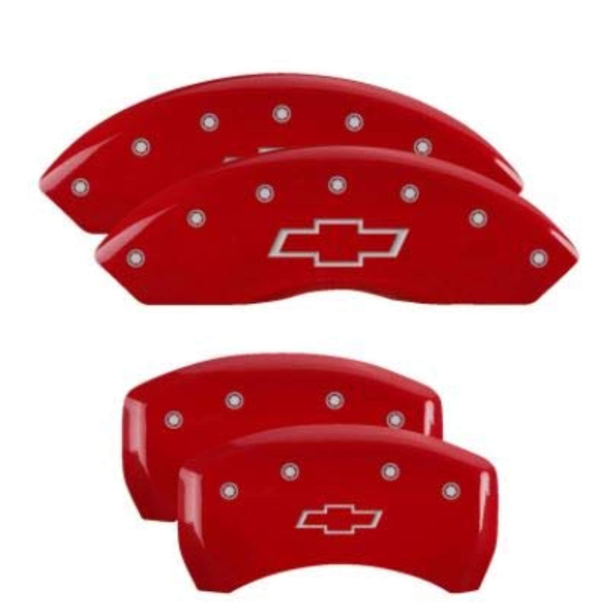 MGP Caliper Covers Bowtie Red Powder Coat Finish 14255SBOWRD, Silver Characters, Set of 4