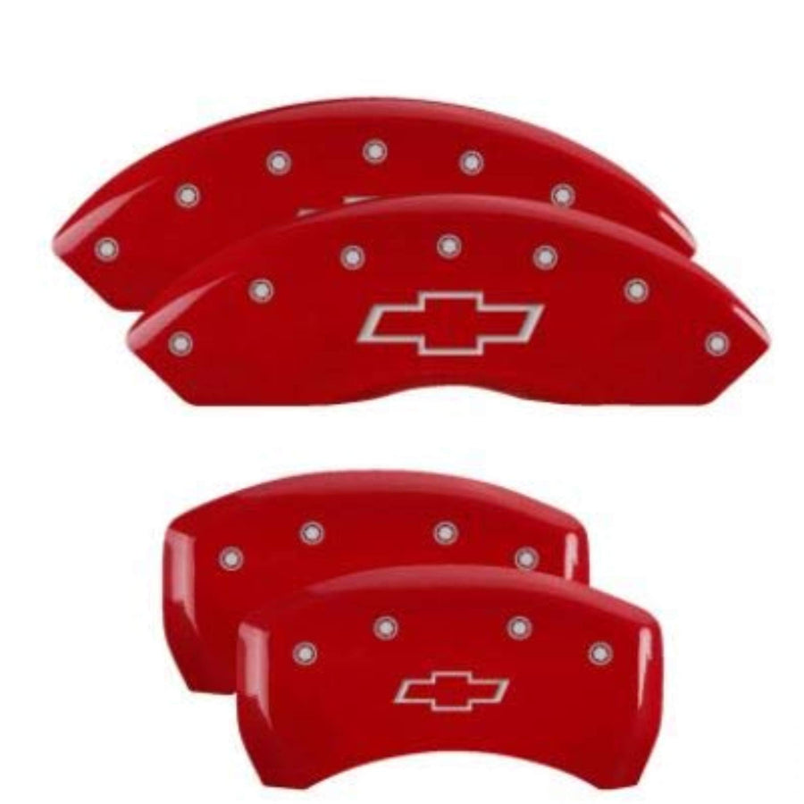 MGP Caliper Covers Bowtie Red Powder Coat Finish 14255SBOWRD, Silver Characters, Set of 4