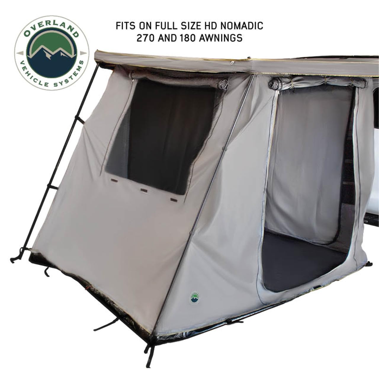 Overland Vehicle Systems Nomadic 270/180 Degree HD Awning Annex Room Enclosure – Grey Body with Green Trim – Heavy Duty Outdoor Shelter for Camping, Overlanding, SUVs & Trucks