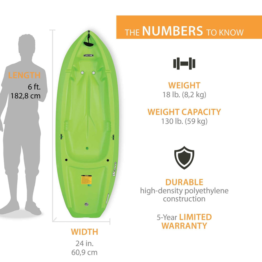 Youth Lifetime Wave Kayak with Paddle, 6 Feet (Green)