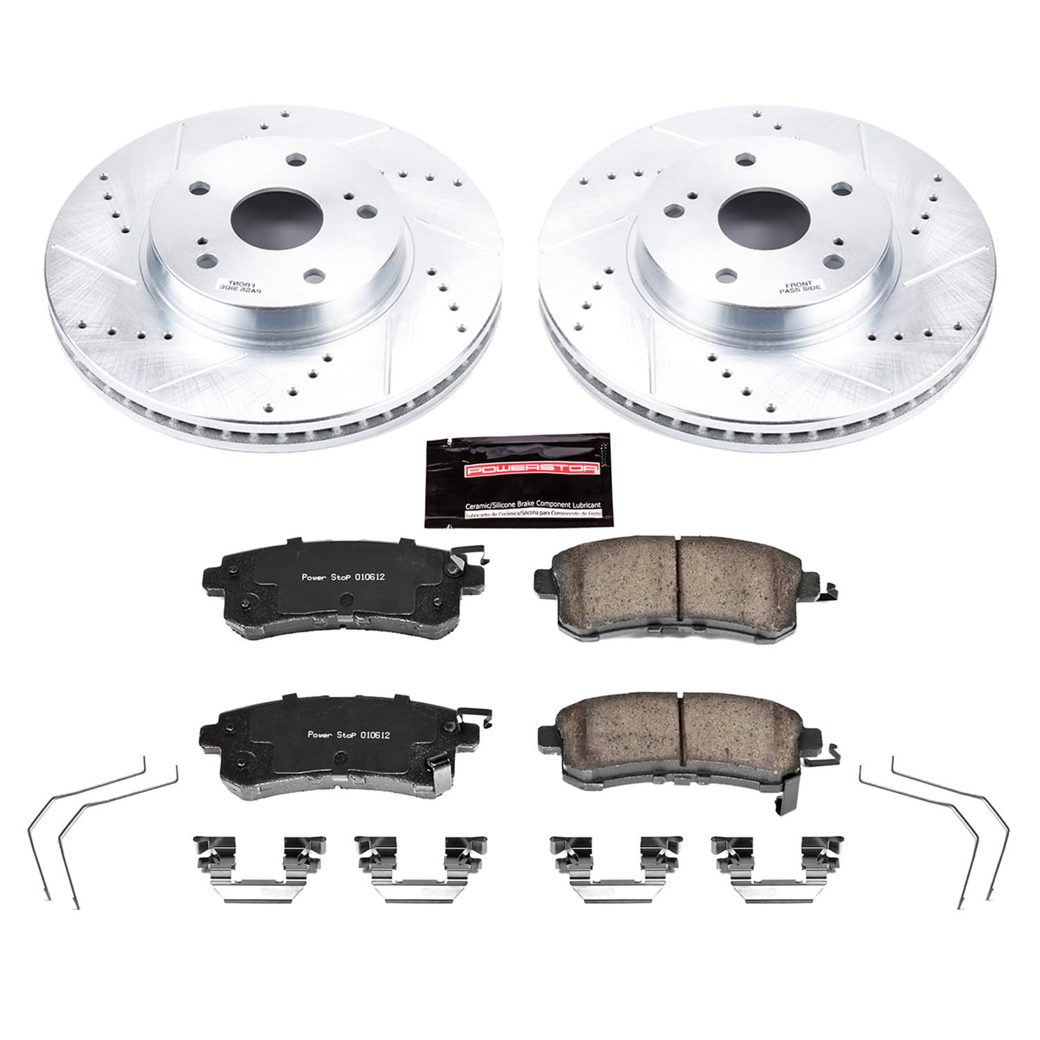 Power Stop K7356 Z23 Carbon Fiber Brake Pads with Drilled & Slotted Brake Rotors Kit For Subaru Legacy 2016-2019 [Model Specific]