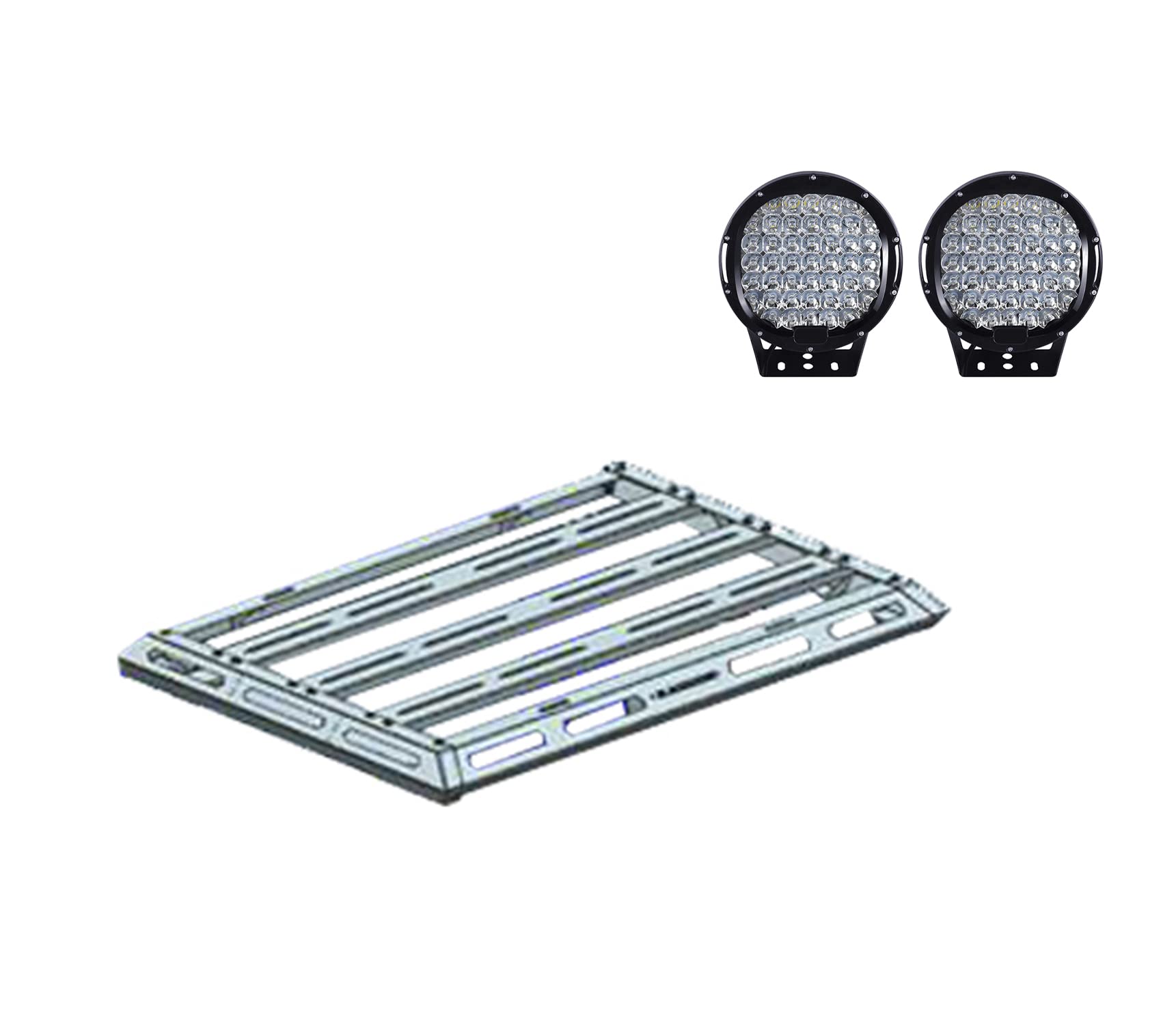 Black Armour II Horse Basket Incl.Set of 9 Black Round LED Light Compatible with 05-24 Toyota Tacoma|15-22 Colorado|15-22 GMC Canyon|19-24 Ford Ranger|05-21 Nissan Frontier-BA3AR2-PL69B