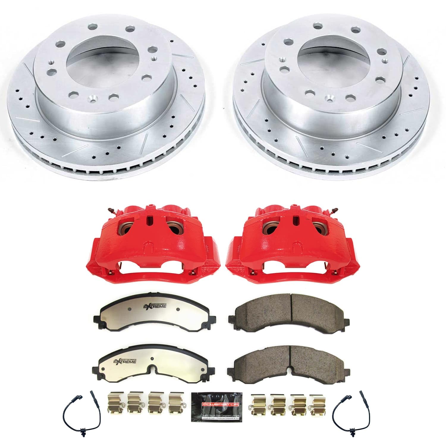Power Stop Front Z36 KC8670B-36 Brake Pads and Rotors Brake Kit with Red Powder Coated Calipers For Chevrolet Silverado 3500 HD 2020-2021 [Application Specific]