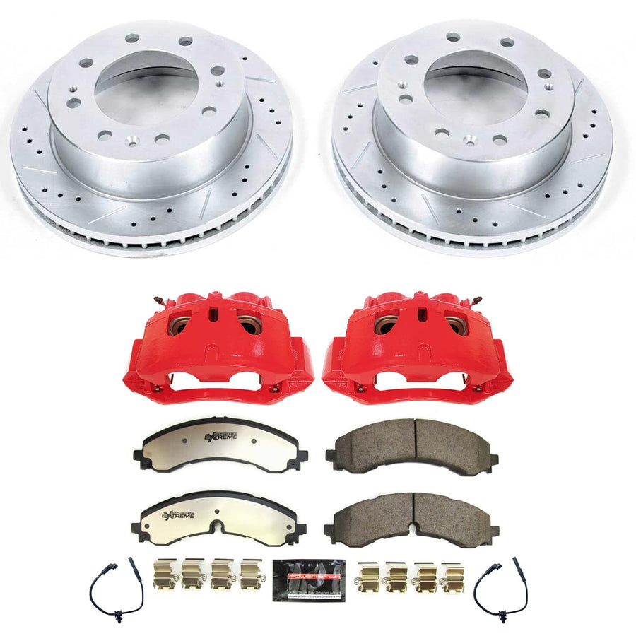 Power Stop Front Z36 KC8670B-36 Brake Pads and Rotors Brake Kit with Red Powder Coated Calipers For Chevrolet Silverado 3500 HD 2020-2021 [Application Specific]