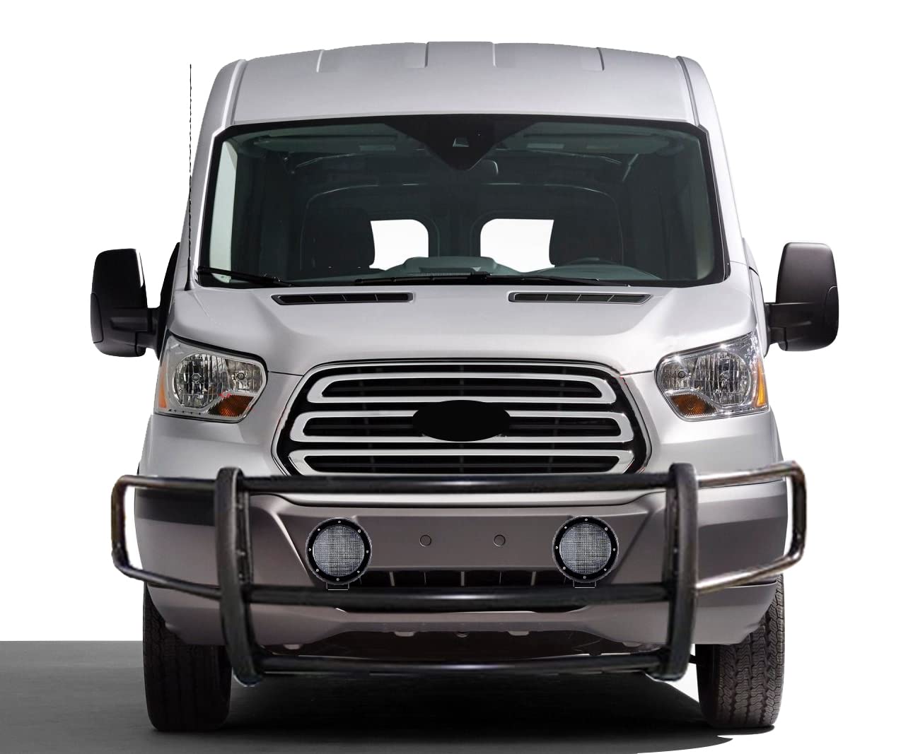 Spartan Black Horse Grille Brush Bumper Guard Modular Come with Pair of 5.3" LED Light Compatible with 2020-2025 Ford Transit-350 HD 2WD/Transit-250 2WD/Transit-150 2WD Full Size-17FT20MA-PLFB
