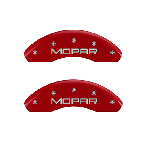 MGP Caliper Covers Front and Rear 32015SMOPRD Red Powder Coat Finish, Set of 4 (MOPAR Silver Characters, Engraved)