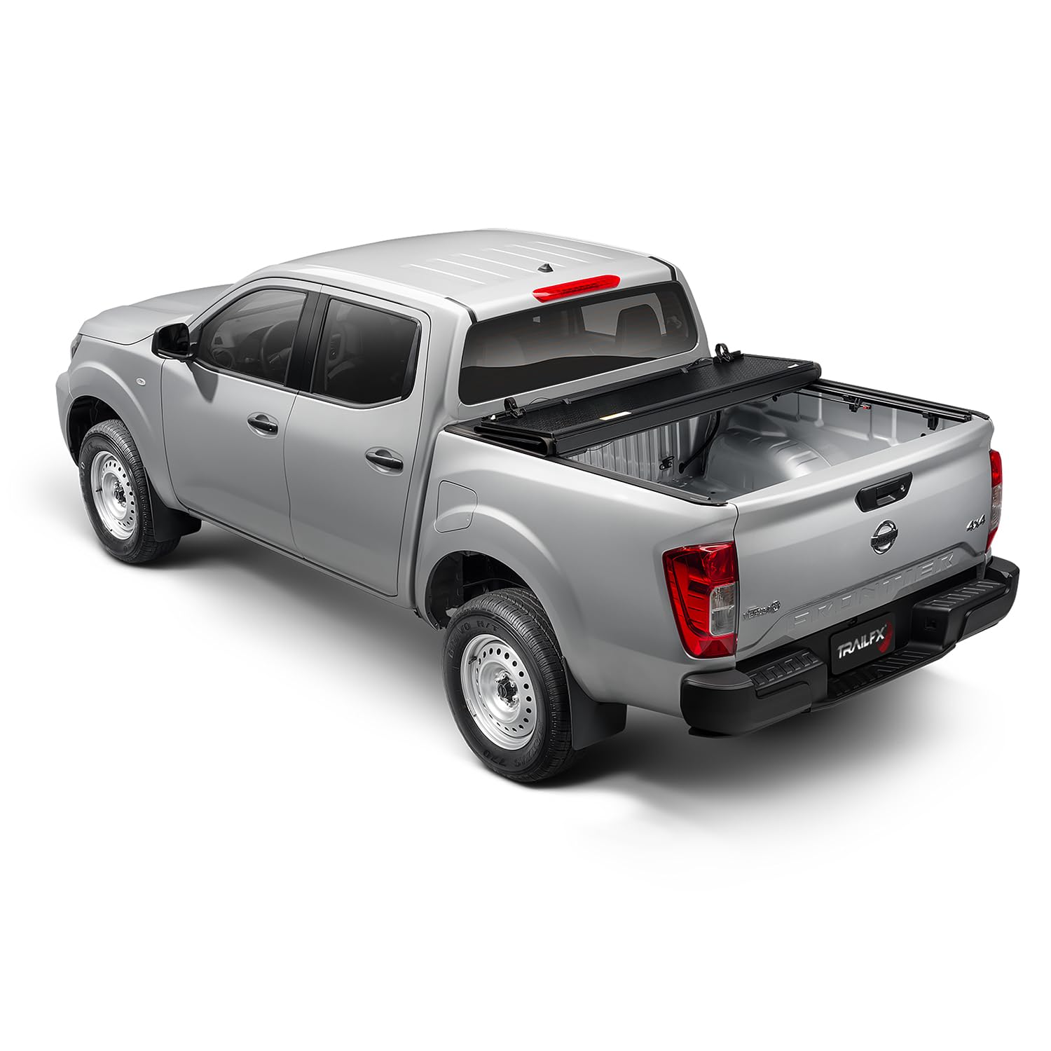TrailFX Tonneau Cover Hard Tri-Fold Truck Bed Fits 2022-2025 Nissan Frontier 5 Foot Bed Gloss Black Aluminum Low Profile Lockable 3-Panel Folding Design TrailFX TFX8009 HF3