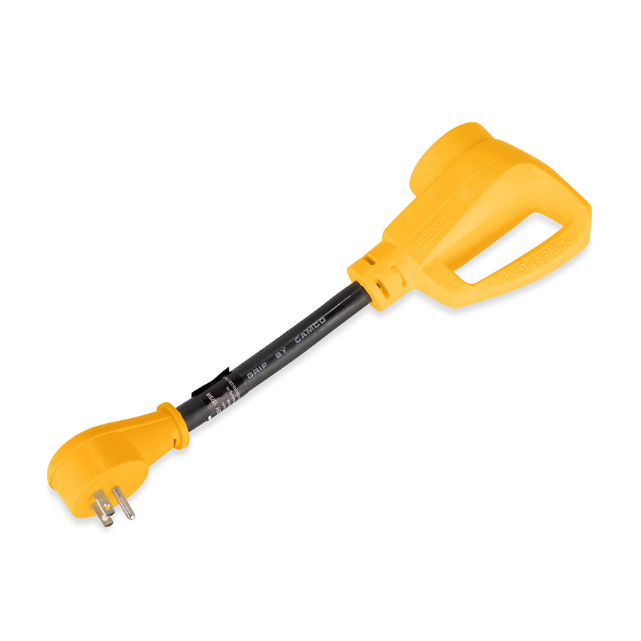 Camco Dogbone RV Electrical Adapter with Innovative 180 Degree Bend Design and PowerGrip Handle - 15 Amp Male to 50 Amp Female, 12" (55168)