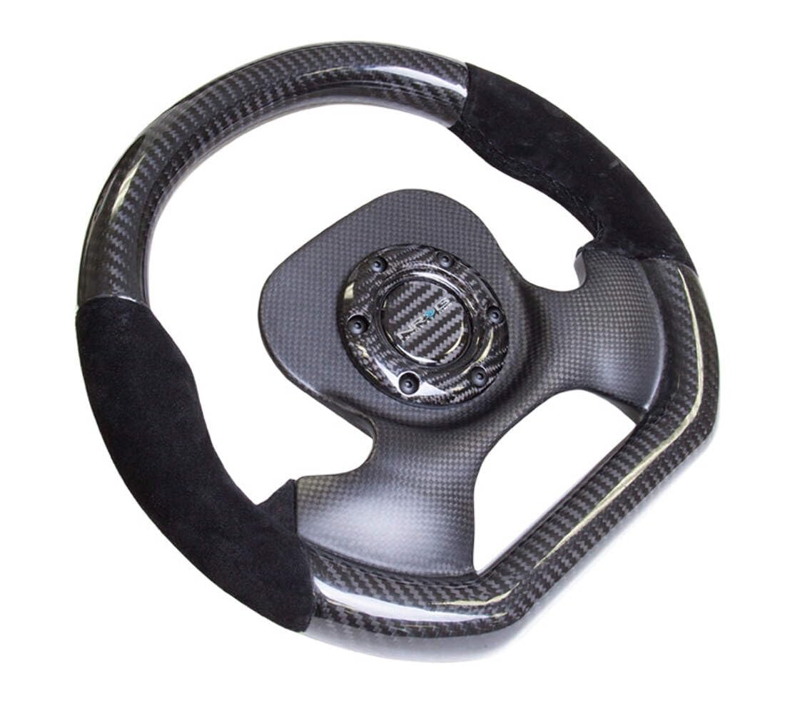 Carbon Fiber NRG Innovations Steering Wheel with Suede Accent 320mm CF Center Plate Two Tone Carbon