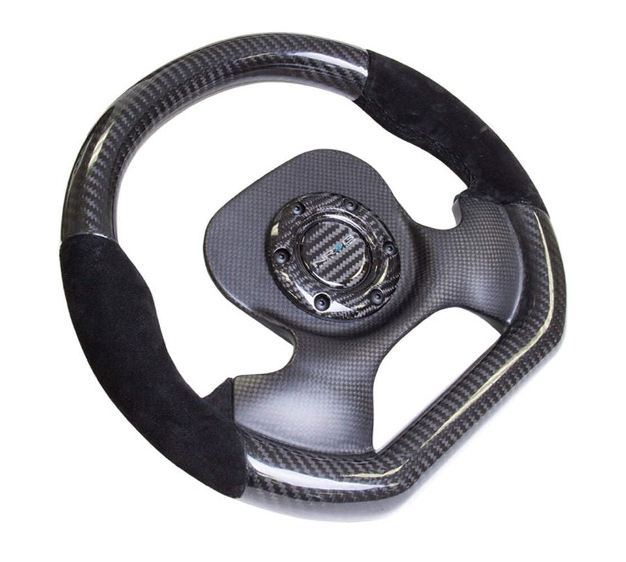Carbon Fiber NRG Innovations Steering Wheel with Suede Accent 320mm CF Center Plate Two Tone Carbon