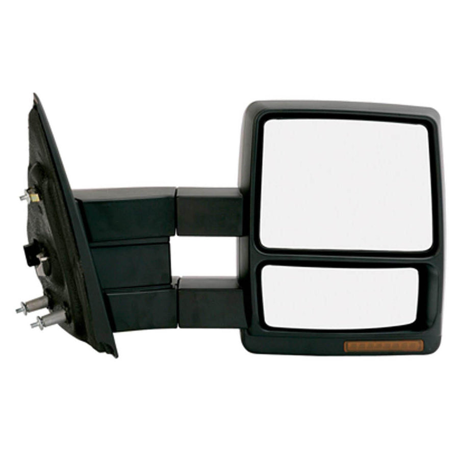 K Source Extendable Passenger Side Towing Mirror for 2009-2012 F-150, Textured Black, Turn Signal, Puddle Lamp, Heated Power, Adjustable, Dual Lens, Convex Mirror, Foldaway