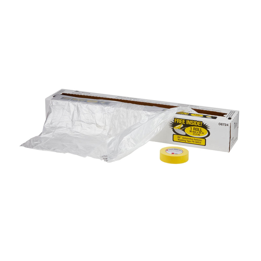 388N Yellow Masking Tape With 3M Plastic Sheeting (36 mm), 06724, Tear Resistant, Easy To Cut, Durable, 16 ft x 400 ft
