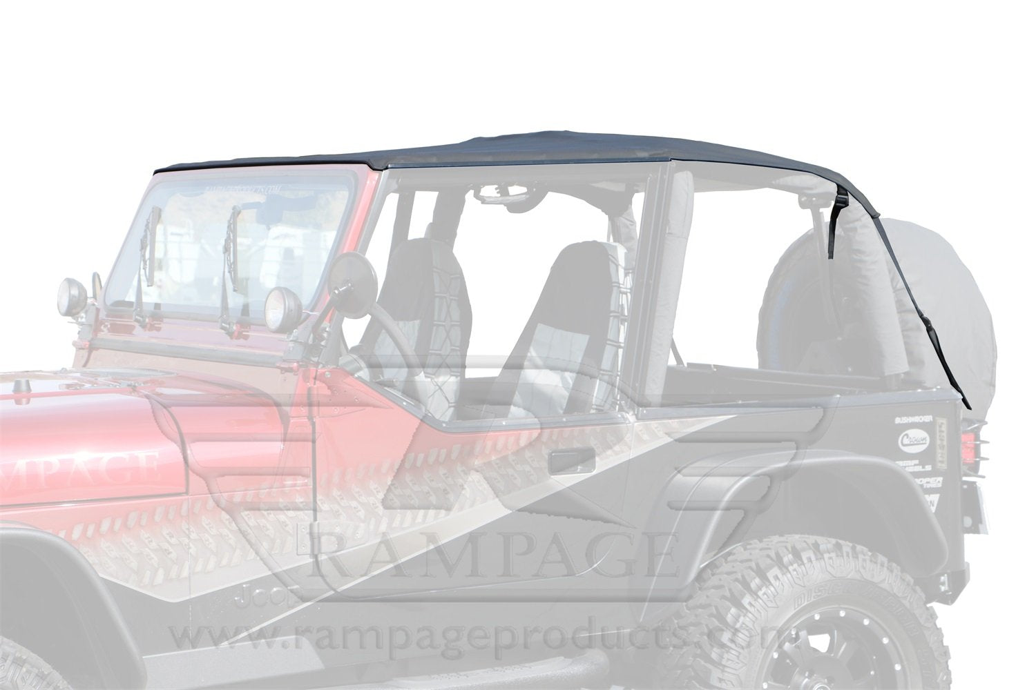 Factory Replacement Soft Top for Jeep Wrangler YJ RAMPAGE PRODUCTS | Tinted Windows, Door Skins, Vinyl, Black Diamond | 109435 | Fits 1992-1995 Jeep Wrangler YJ