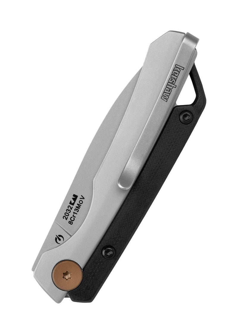 Kershaw Folding Pocket Knife Esteem, 2.5 inch Bead Blasted Stainless Steel Blade, Black and Silver Handle with Bronze Detents, Nail Nick, Pocketclip