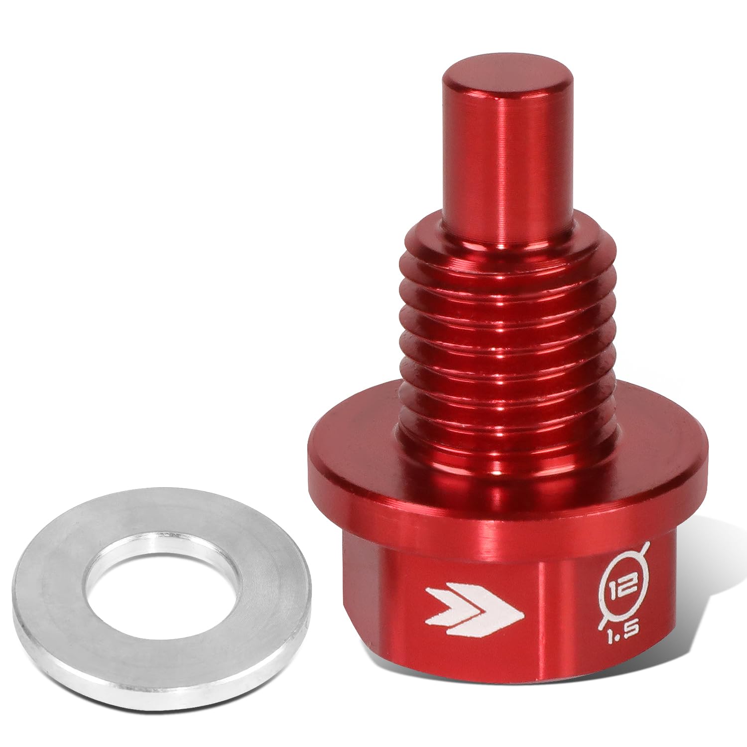 NRG Innovations Oil Drain Magnetic Plug, M12 X 1.5 Thread Size Engine Oil Drain Nut w/Washer, Red, T-6061 Aluminum w/Stainless Steel Internal Magnet, NRG-NOP-400RD