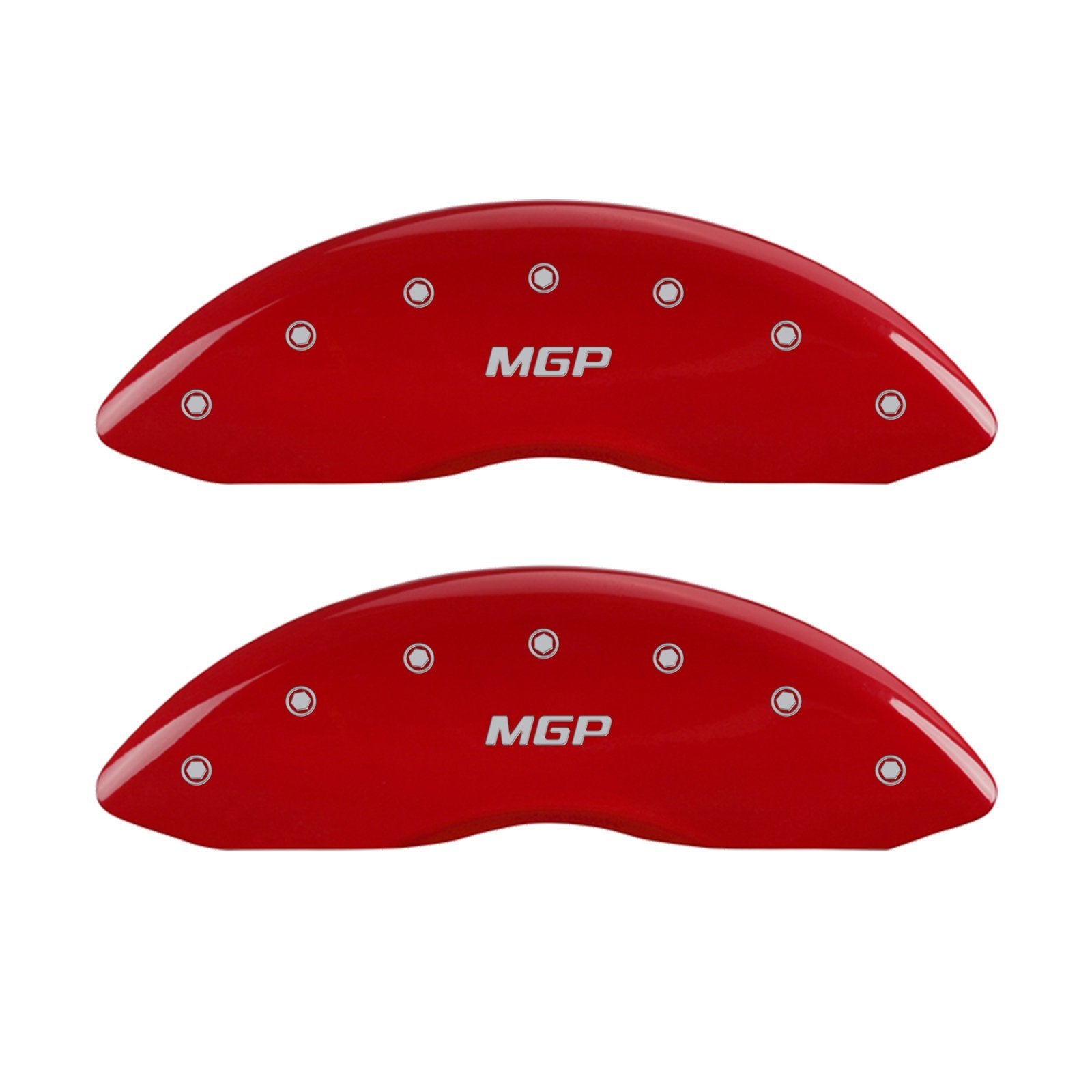 Caliper Covers MGP 22228SMGPRD (Red Powder Coat Finish, Engraved Front and Rear: Silver Characters, Set of 4)