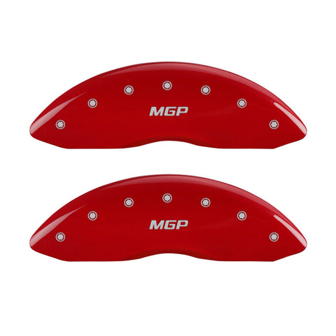 Caliper Covers MGP 22228SMGPRD (Red Powder Coat Finish, Engraved Front and Rear: Silver Characters, Set of 4)