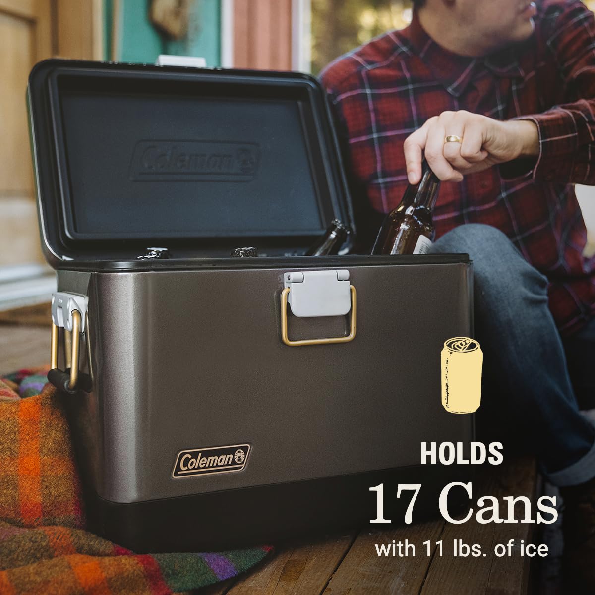 Coleman Premium 1900 Steel Belted Cooler & Wine Chiller, Insulated Stainless Steel Portable Cooler, Ideal for Beach, Camping, Tailgating, Picnic & More, Ice Retention, Holds 17 Cans, 5-Year Warranty