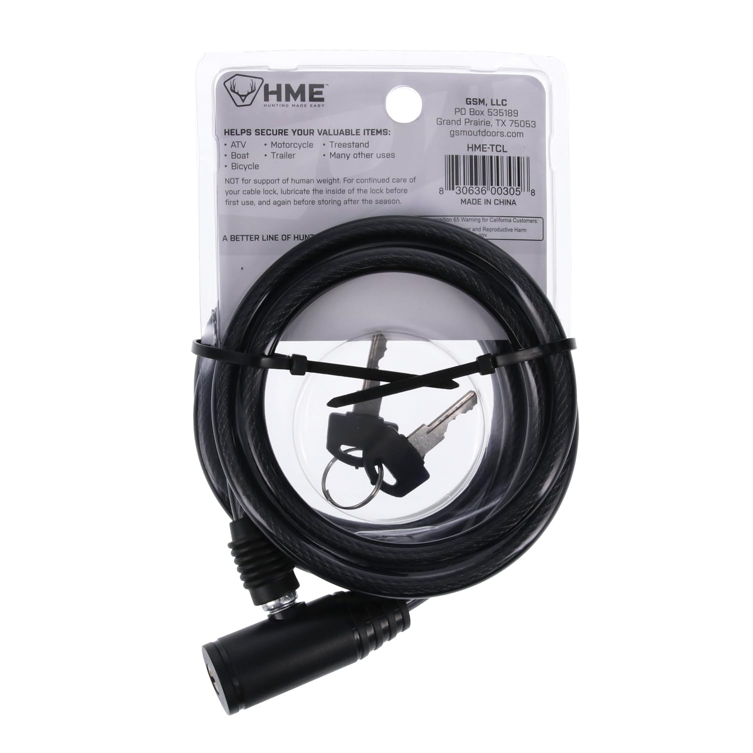 HME 6-Foot Self-Coiling Easy-To-Use Protective Durable Reliable Versatile Hunting Tree Stand Cable Lock - 2 Keys Included