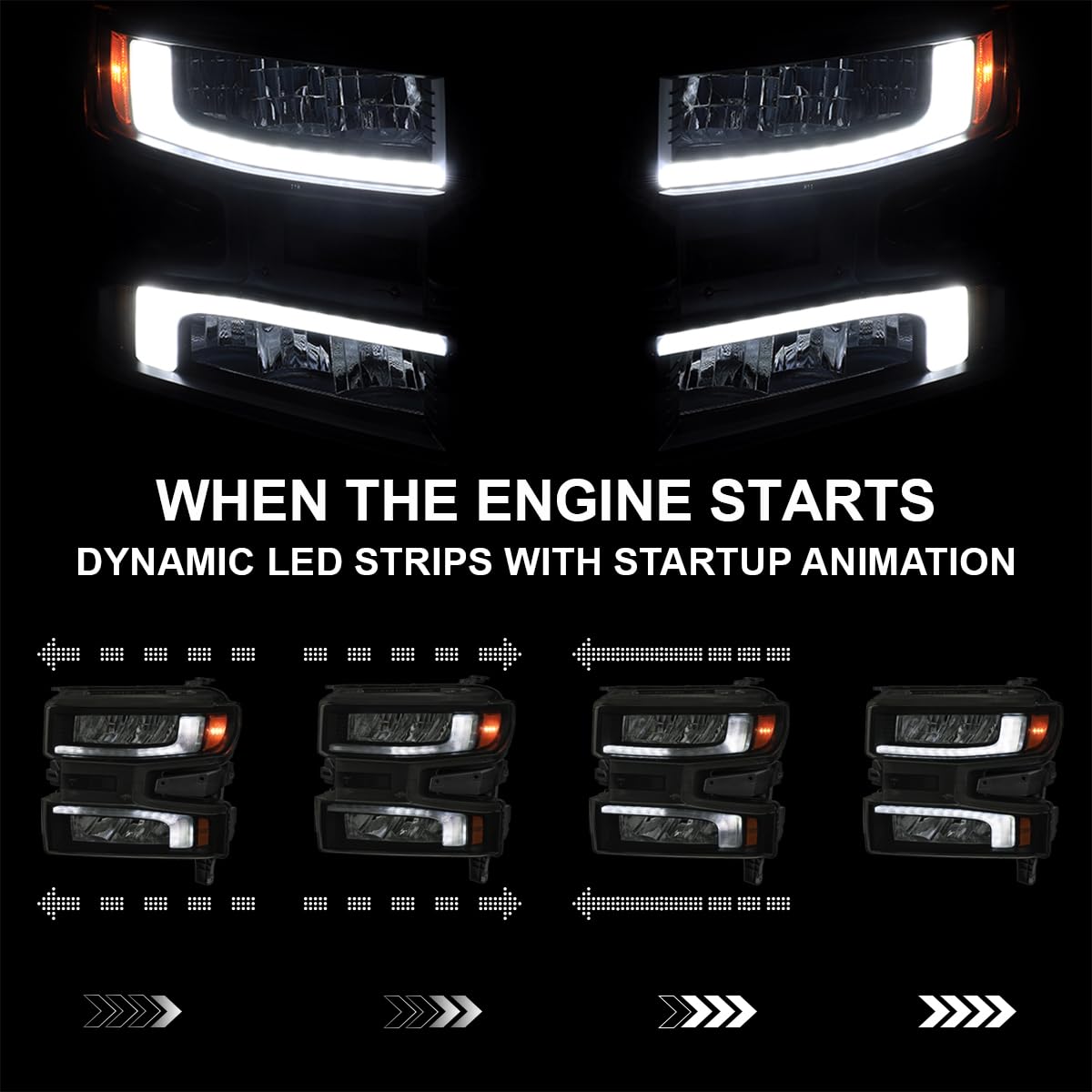 Black Smoke SPEC-D TUNING Full LED Strip Headlights w/Switchback Sequential Turn Signals and Startup Animation Compatible with 2019-2021 Chevy Silverado 1500, 2022 Chevy Silverado 1500 LTD