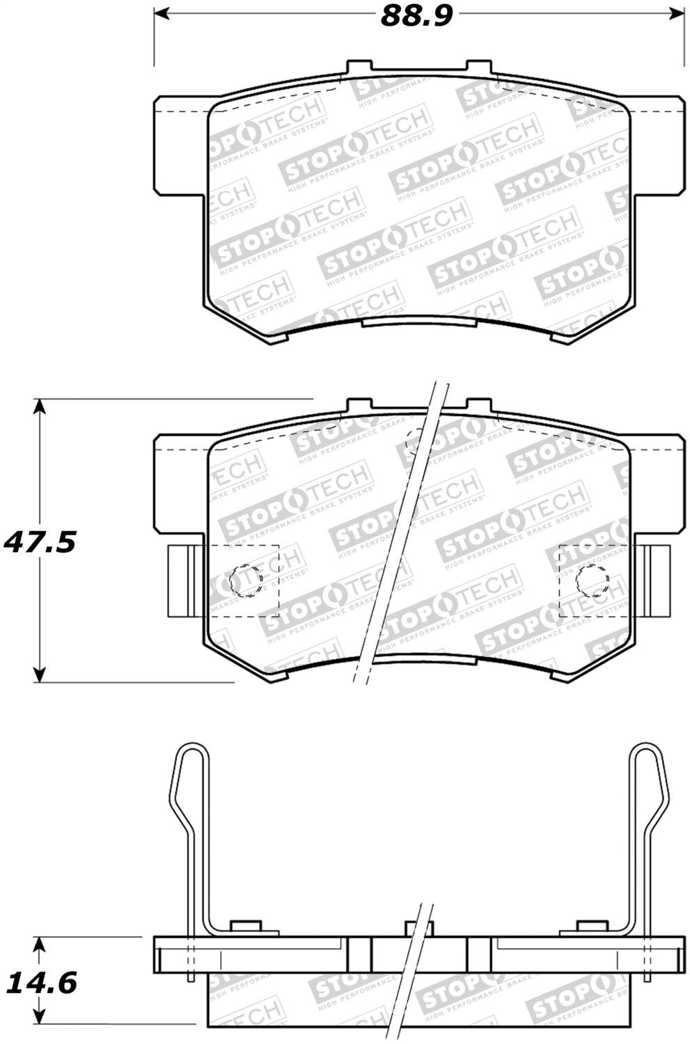 Rear StopTech 308.05371 Brake Pads with Shims and Hardware Street