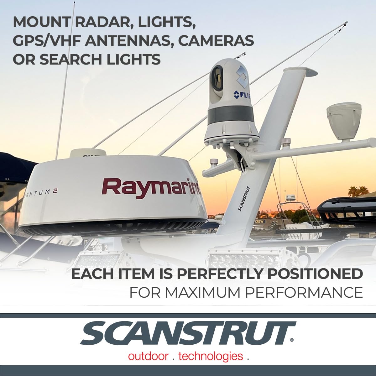 Scanstrut Tapered PTM-R1-1 Radar Mast for Lights, Cameras, GPS/VHF Antenna, and Raymarine, Garmin, Navico BR24/3G/4G Radomes