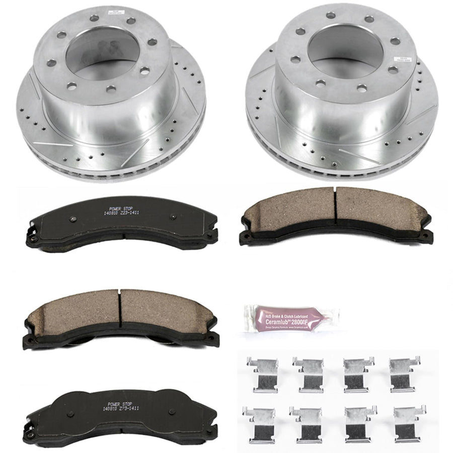 Power Stop K5562 Rear Brake Pads Z23 Carbon Fiber with Drilled & Slotted Brake Rotors Kit For Chevrolet Silverado 3500 HD 2011-2019, GMC Sierra 3500 HD 2011-2019 [Model Specific]