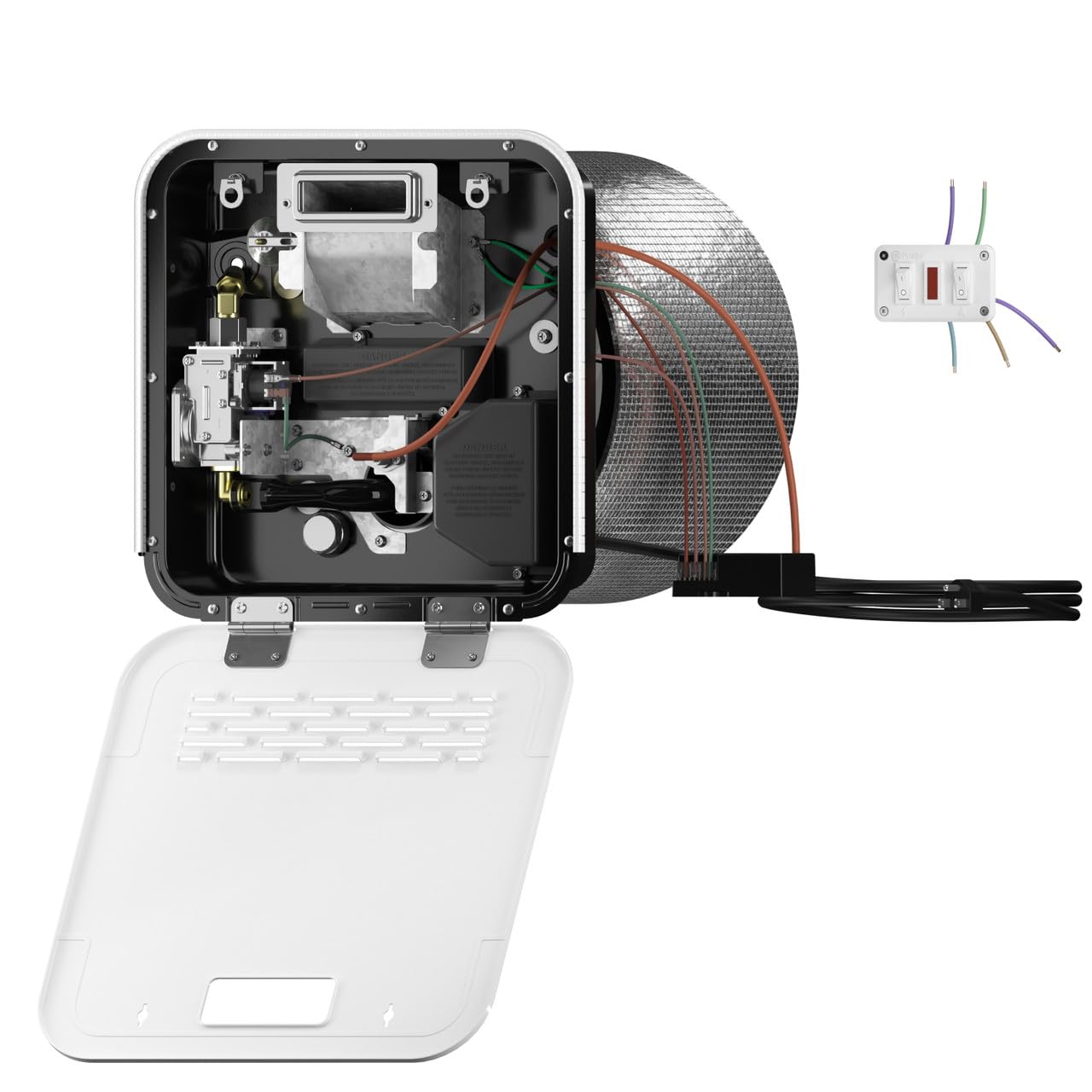 RV GE Profile™ 6G 10G Dual Fuel Water Heater Exterior White Door