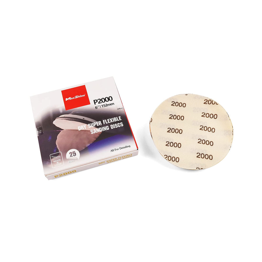 25-Pack Maxshine 6" Universal Sanding Discs – Sandpaper Assortment (2000 Grit) – High-Performance Hook & Loop Discs for Wet or Dry Sanding – Ideal for Automotive & Paint Preparation