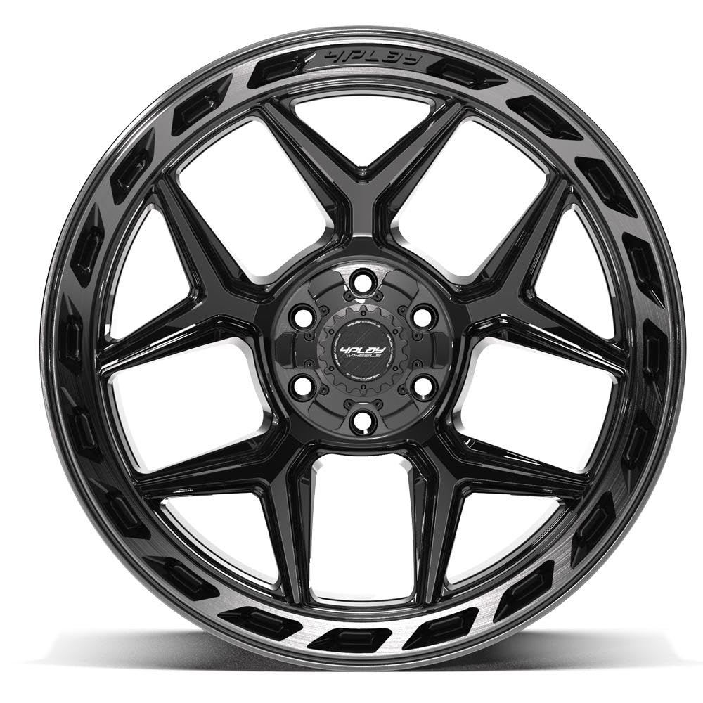 4PLAY Wheels 22 Inch Rim 4P55 Fits 6x135 & 6x139.7 22x12 Gloss Black Brushed with Tinted Clear (1)