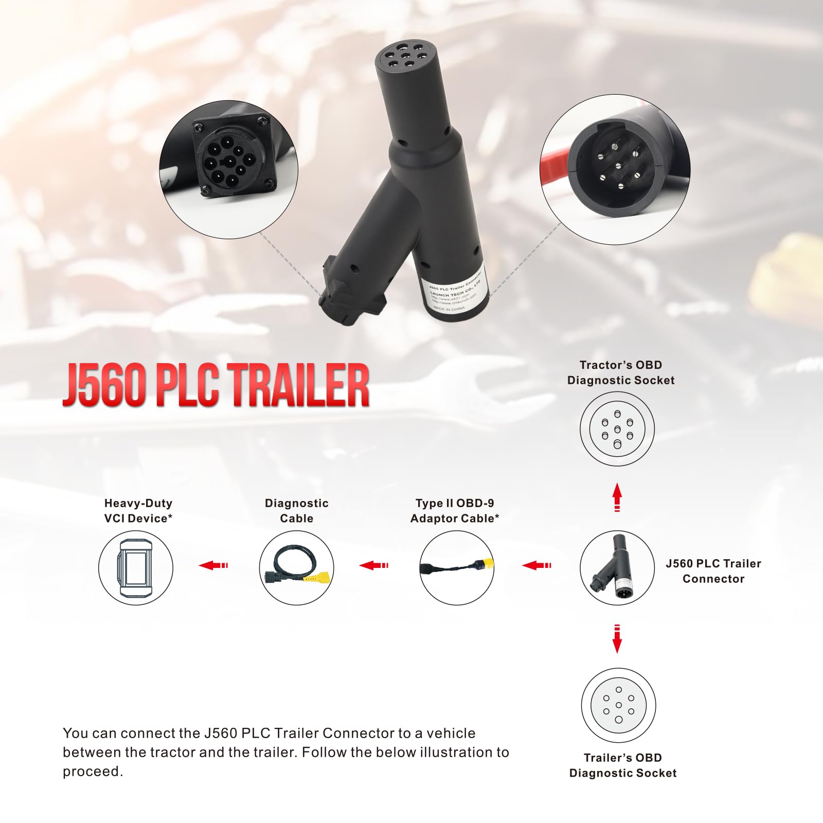 LAUNCH J560 PLC Connector 7+9 Pin HD Trailer, Compatible with LAUNCH X-431 Scan Tools