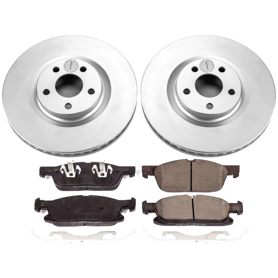 Coated Power Stop CRK7321 Brake Rotor and Ceramic Brake Pads- Front For Ford Edge 2015-2020 [Model Specific]