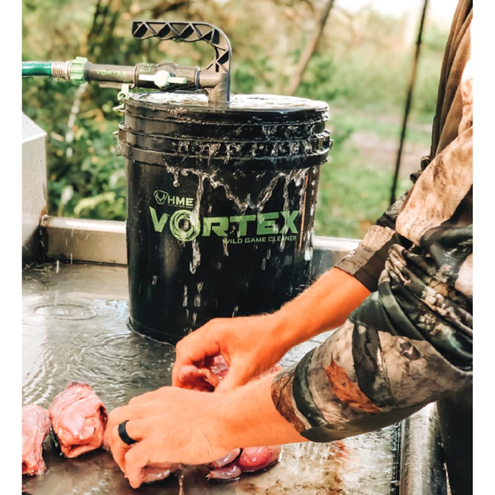 HME Washer Game | Durable Portable Effective Wild Game Cleaner with Adjustable Water Flow Valve, Sliding Bucket Clip & Telescoping Assembly