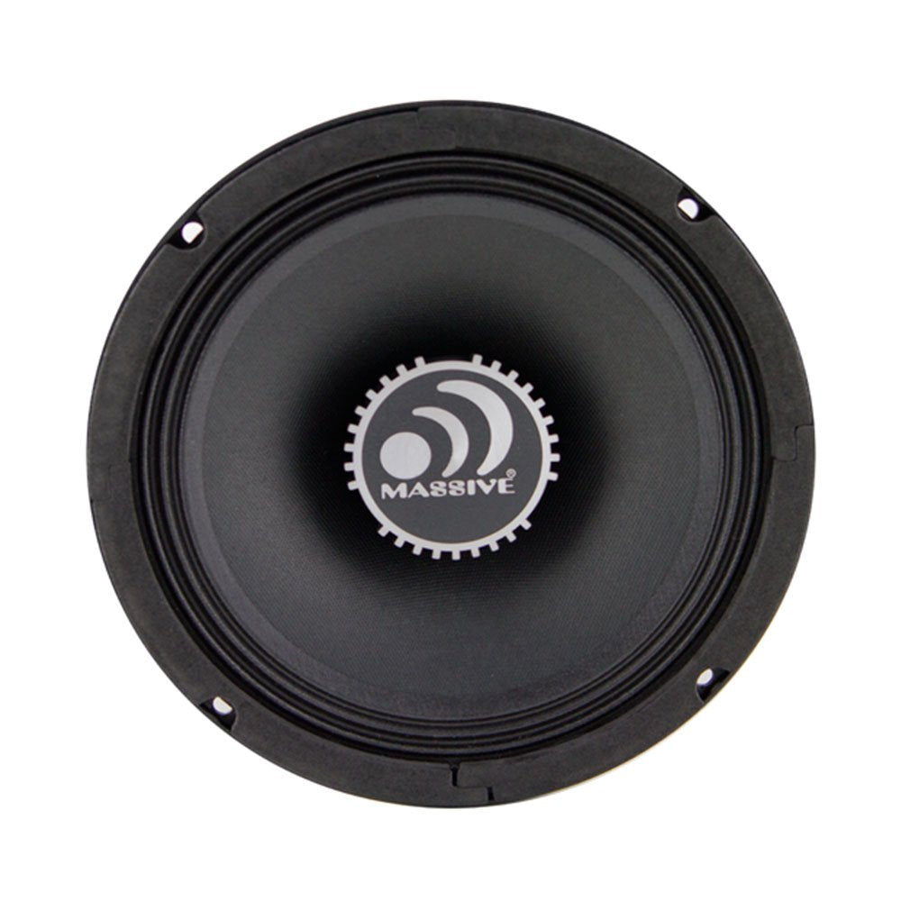 8” Massive Audio M8S Shallow Mount Mid-Range Speaker | 300W Max, 4 Ohm, Slim Design, High Sensitivity Pro Car Audio Mid Driver, Loud & Clear Sound for Tight Space Installations