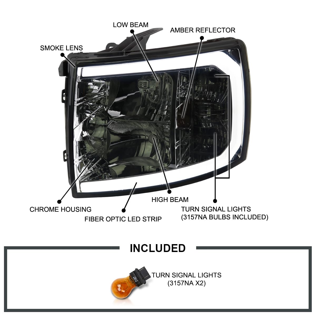 Smoke SPEC-D TUNING Headlights with LED Tube Compatible with 2007-2013 Chevy Silverado 1500/2500HD/3500HD, Left + Right Pair Headlamps Assembly