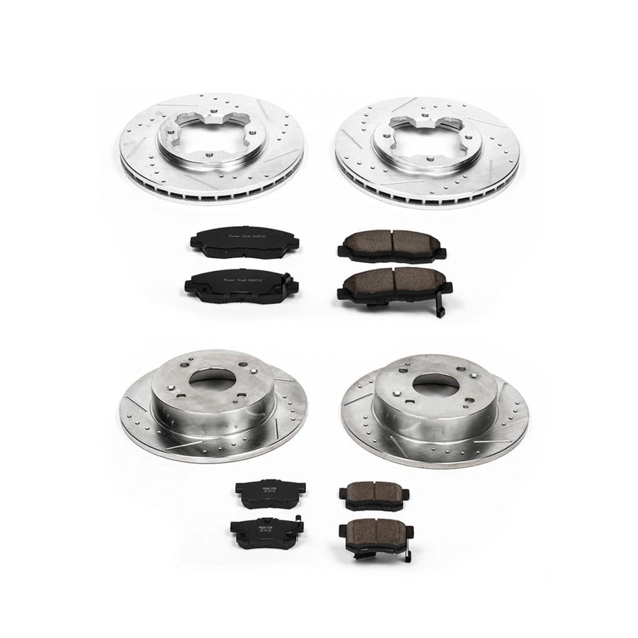 Power Stop K698 Z23 Carbon Fiber Brake Pads Front and Rear with Drilled & Slotted Brake Rotors Kit For Acura CL 1997, Honda Accord 1991-1997 [Model Specific]