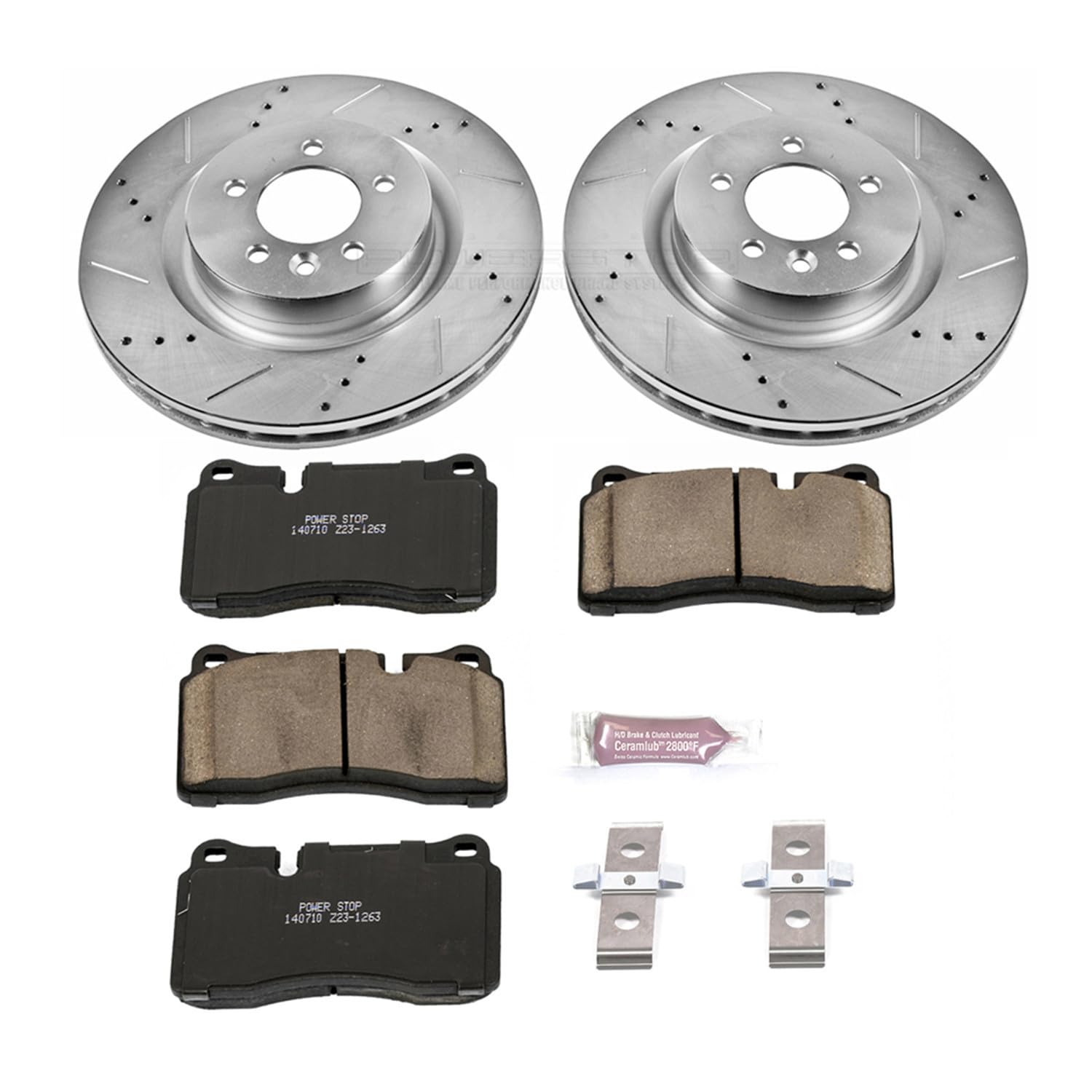 Power Stop K5422 Z23 Carbon Fiber Brake Pads with Drilled & Slotted Brake Rotors Kit For Land Rover Range Rover Sport 2006-2009 [Model Specific]