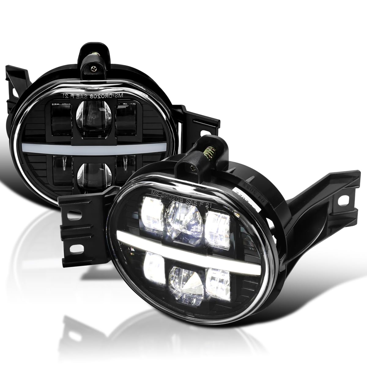 Glossy Black Housing Spec-D Tuning Clear Lens LED Fog Lights Compatible with 2002-2008 Dodge Ram 1500 2500 3500, Left + Right Pair Assembly