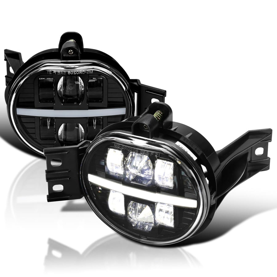Glossy Black Housing Spec-D Tuning Clear Lens LED Fog Lights Compatible with 2002-2008 Dodge Ram 1500 2500 3500, Left + Right Pair Assembly
