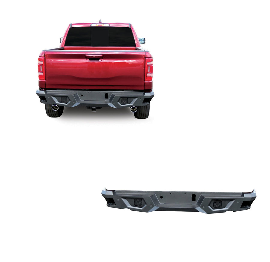 Super Heavy Duty Black Horse Armour Rear Bumper Matte Black Compatible with 2019-2024 Ram 1500-ARB-RA19