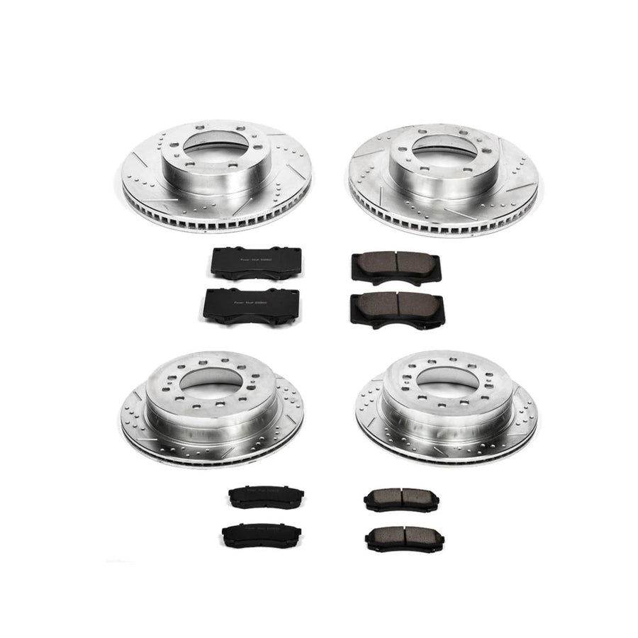 Power Stop K138 Z23 Carbon Fiber Brake Pads Front and Rear with Drilled and Slotted Brake Rotors Kit For 2003-2007 2008 2009 Toyota 4Runner [12.56" Front Rotor Models]